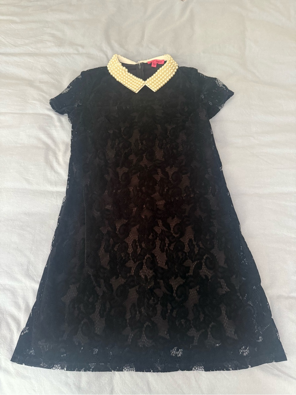 Betsey Johnson Black Lace Dress with Pearl-Embellished Collar